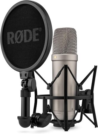 Студійний мікрофон RØDE NT1 5 покоління з великою діафрагмою, XLR та USB, із павуком і поп-фільтром, для запису вокалу, музики та подкастів, сріблястий