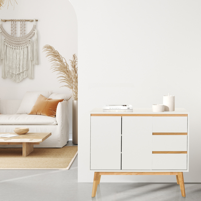 Сервант / комод TAROLO I 97x34x80 см 3 шухляди 2 двері білий hjh LIVING