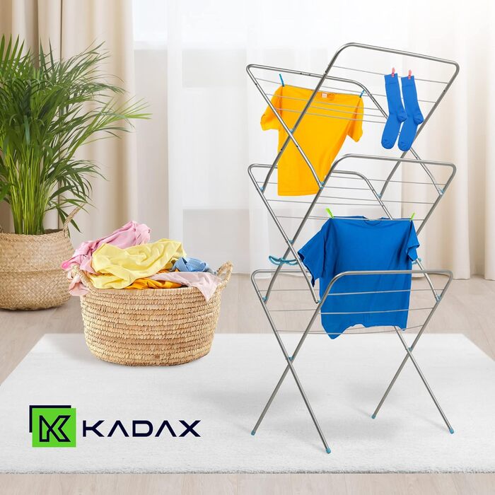 KADAX вертикальна сушарка для білизни, складна, 20 м, компактна сіра стійка для сушіння одягу