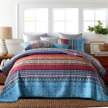 Покривало Qucover Boho 150x200 см з мікрофібри, ультрам'яке стьобане етно покривало для односпального ліжка та дивану