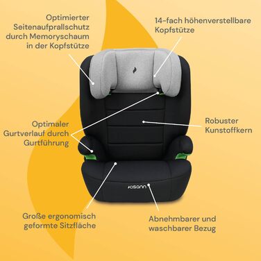 Дитяче автокрісло Osann Musca i-Size 100-150 см без Isofix, сіра меланж, з підлокітниками та спинкою