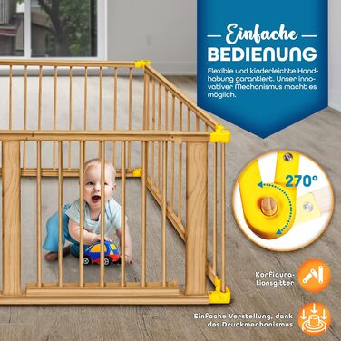 Дитячий манеж KIDUKU 7,2 м, 8 секцій, складаний, з дверима, захисна огорожа, жовтий