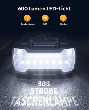 Бустер для автомобіля YaberAuto 8000A, пусковий пристрій Powerbank 26800mAh, 65W USB-C PD, для бензинових та дизельних двигунів до 12.0л, з ліхтарем 600 Лм