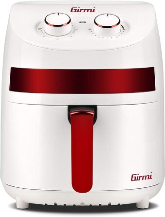 Компактна аерофритюрниця Girmi FG93 Ecofrit, 3.2 л, 1000 Вт, економна (до -30% енергії), з антипригарним покриттям та книгою рецептів, Білий/Червоний