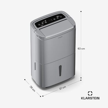 Електричний осушувач Klarstein DryFy 20L - 400W, 20л/день, 5л бак, 46dB, Auto-Swing, таймер, режим сушіння білизни, для дому та офісу, білий (40л, нержавіюча сталь)