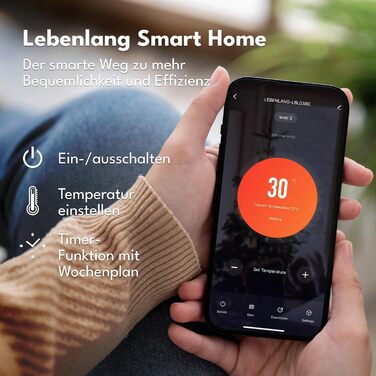 Електричний обігрівач-радіатор LEBENLANG 2000W з WiFi та керуванням через додаток, енергоощадний, сірий