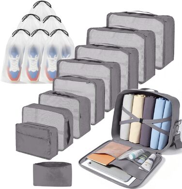 Набір органайзерів для подорожей Packing Cubes, 16 предметів, світло-сірий — органайзери для валізи та зберігання речей у подорожах