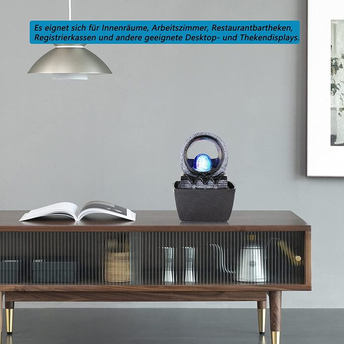 Настільний фонтан Dyna-Living з рухомою кулею та LED-підсвіткою, декоративний водоспад з полірезину, багатоколірний, 26 x 23 x 17.5 см (Стиль 2)
