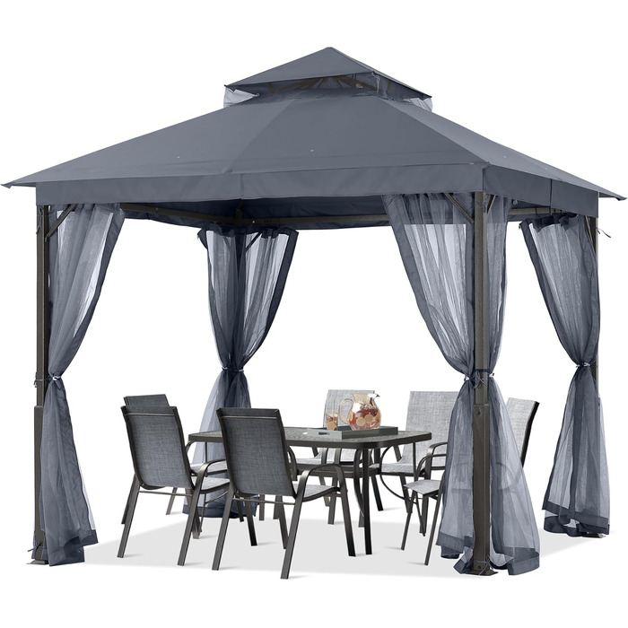 Павільйон садовий ABCCANOPY 2.5x2.5м водонепроникний, з сіткою, зимостійкий, сірий - для вечірок та захисту від сонця та дощу