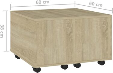 Журнальний стіл vidaXL розсувний з ДСП, сонома, 60x60x38 см, для вітальні, кавовий, чайний