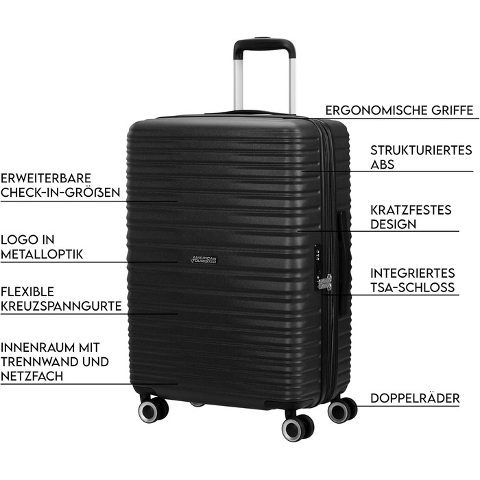 Набір валіз American Tourister Aerotech (3 шт.) – ручна, середня, велика, розширювана, з TSA-замком, блакитний (Metallic Navy) / чорний (Metallic Black)