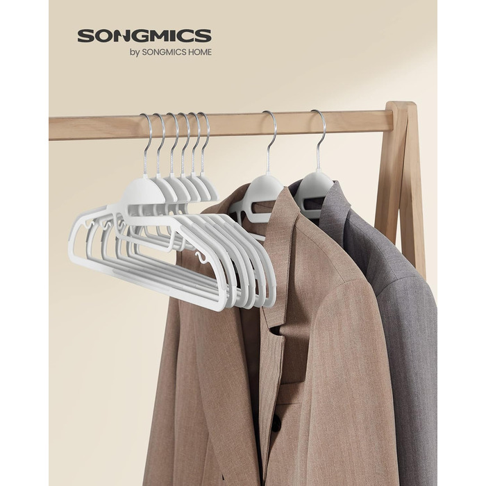 Пластикові вішалки SONGMICS, 20 шт, з U-подібним вирізом, обертовий гачок 360°, товщина 0,5 см, ширина 41,5 см, білі, для одягу