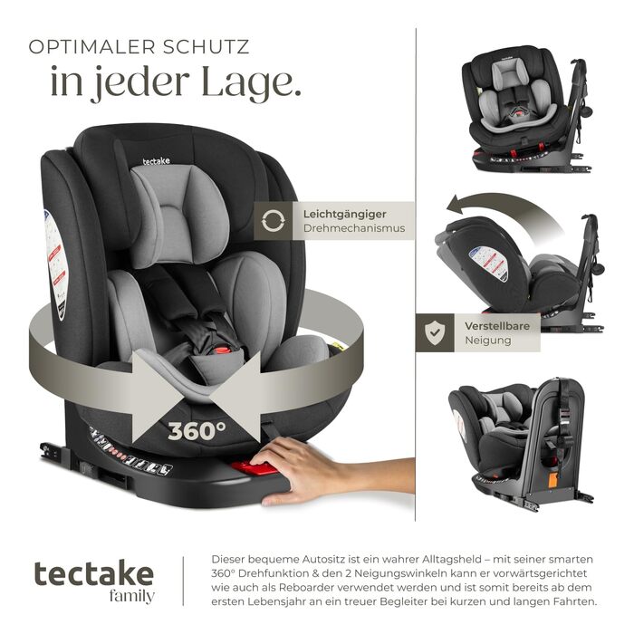 Дитяче автокрісло tectake® поворотне на 360°, i-Size, кріплення ISOFIX, до 150 см