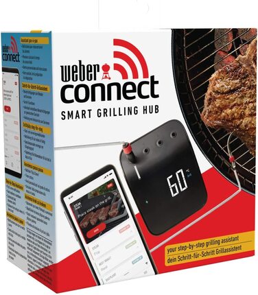 Weber Connect Smart Grilling Hub — розумний термометр для гриля з Bluetooth і Wi-Fi, контроль через додаток, покрокові рецепти, підтримка до 4 датчиків, чорний