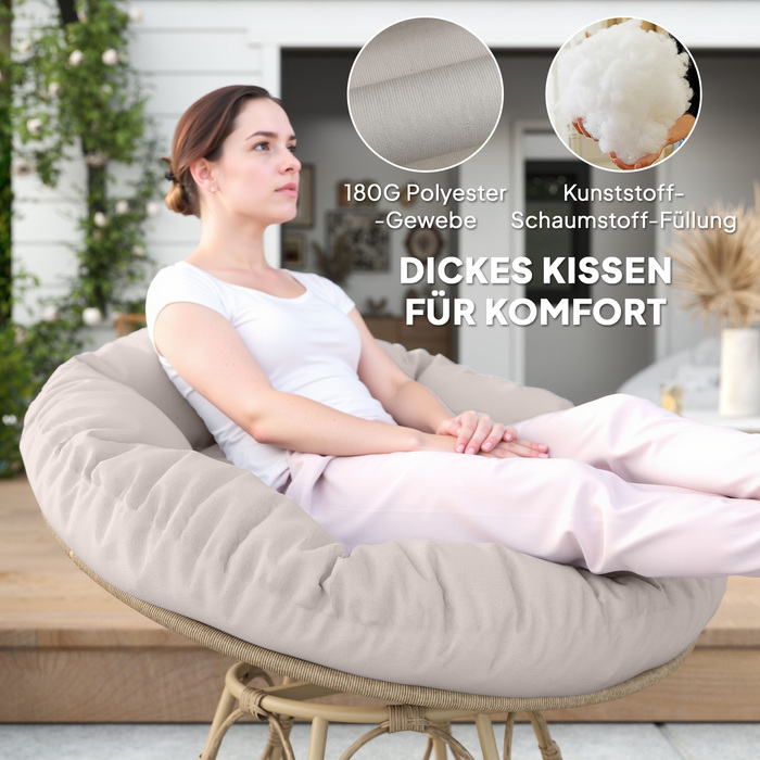 Outsunny Papasan Крісло Ротанг 360° Поворотне плетене крісло з подушкою сидіння Діаметр 120 см Кругле зовнішнє ротангове крісло Поворотне крісло Крісло для відпочинку Крісло Реклайнер для вітальні Сад Балкон Світло-сірий
