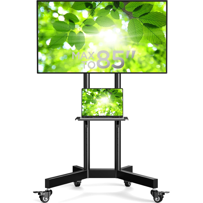 Переносна стійка Perlegear для телевізорів 32-85" (плазма/LCD/LED) до 60 кг, мобільна підставка на колесах із поличкою, регулювання висоти, VESA 600x400 мм