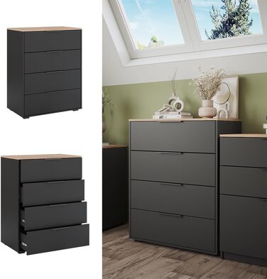 Комод Vicco Betti антрацит/сонома, 80x102 см, 4 шухляди