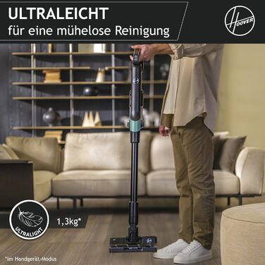 HOOVER ультралегкий акумуляторний пилосос для шерсті тварин, з LED-підсвіткою, антизаплутуванням волосся, 2в1 бездротовий пилосос для домашніх тварин із функцією ущільнення для збільшення місткості пилозбірника у 3 рази, 500 POWERTIME [HF201P]