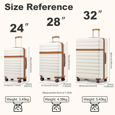 Валіза KONO XXL (86 см) розширена, легка, з жорстким корпусом та TSA-замком, колір Крем/Коричневий
