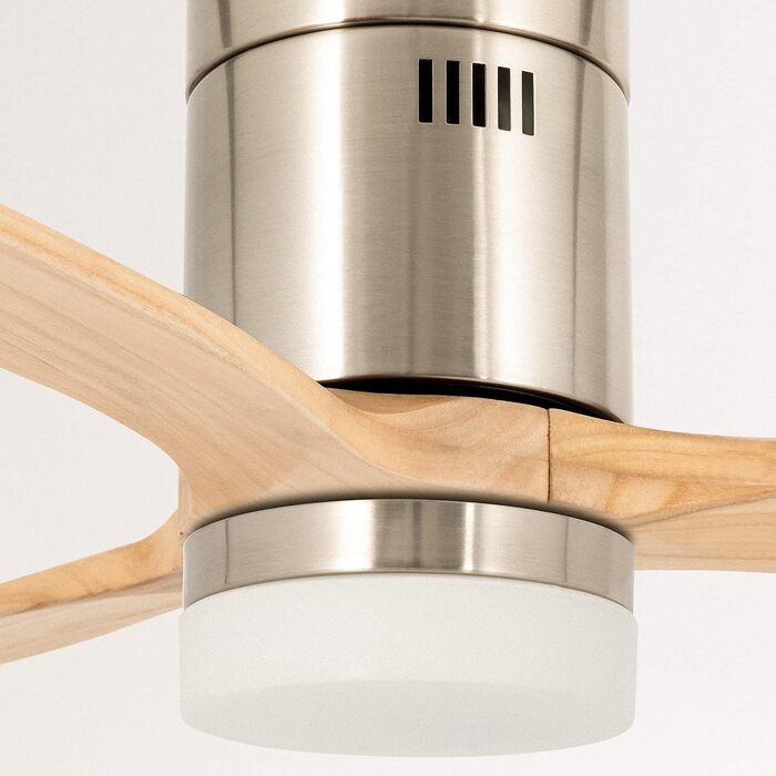 Вентилятор стельовий з підсвічуванням Windcalm Deckenventilator ABS, 132 см, пульт, DC-мотор, нікель/світле дерево