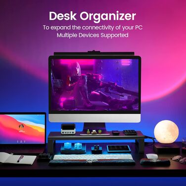 Підставка для монітора VAYDEER USB 3.0 з бездротовою зарядкою та передачею даних, металевий тримач для ноутбуків та комп'ютерів до 32 дюймів, чорний, L