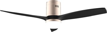 Стельовий вентилятор Cecotec Aero 5600 WiFi з підсвічуванням, 52 дюйми, 40 Вт, пульт, IP44, Зима/Літо, Таймер (Золотий/Чорний)