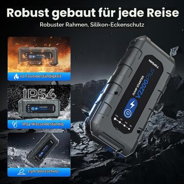 Пусковий пристрій TOPDON V2200 Air Jump Starter з компресором 150 PSI, бустер для авто (бензин 8L, дизель 6L), павербанк 2200А з LED-ліхтарем