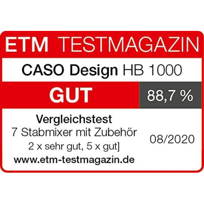 Блендер Caso HB 1000 Design, 1000 Вт, алюміній, сріблястий/чорний, з насадками: пюре, вінчик, мірний стакан, контейнер