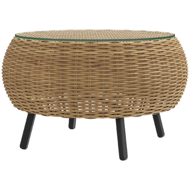 Outsunny Poly Rattan Бічний столик Круглий журнальний столик Журнальний столик зі скляною стільницею Балконний стіл Садовий стіл Диванний стіл Чайний столик Ротанговий стіл для саду Патіо Балкон, Ø75 x 42 см Коричневий