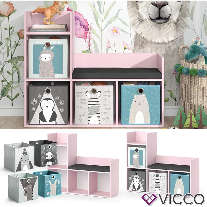 Дитяча полиця Vicco Luigi рожева 107.2x88.6 см з 2 складними коробами (сірі)