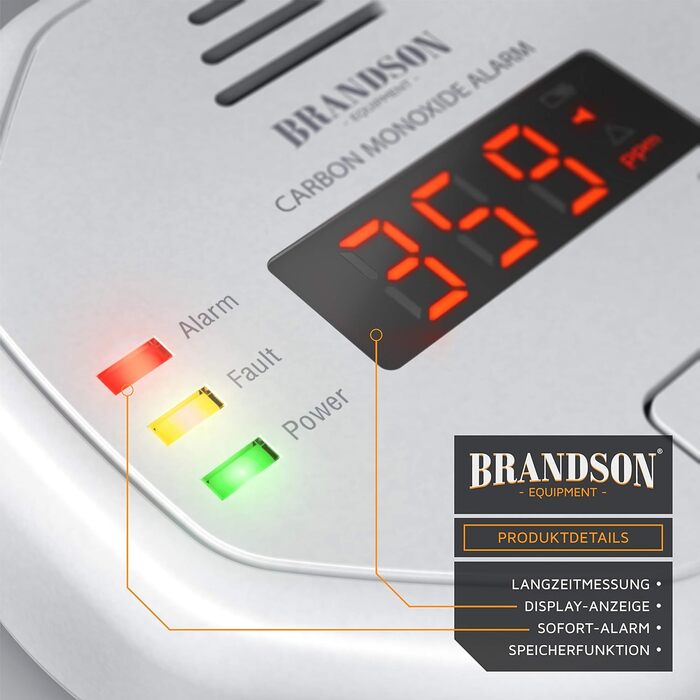 Датчик CO2 Brandson - Вимірювач якості повітря, сенсор вуглекислого газу, моніторинг PPM, індикатор CO2, рекомендації по вентиляції, будильник, термометр, гігрометр