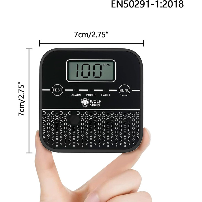 Детектор чадного газу WOLF SHIELD Mini-CO з LCD-дисплеєм та батареєю на 10 років, портативний датчик CO для дому, чорний
