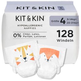 Преміум підгузки для дітей Kit & Kin, розмір 4 (9-14 кг), гіпоалергенні та веганські, 128 шт