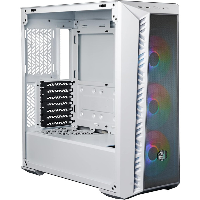 Корпус для ПК Cooler Master MasterBox 520 Mesh, Mid-Tower ATX, 3 встановлені вентилятори, кілька варіантів охолодження, сітчаста передня панель, бічна панель із загартованого скла, ARGB-контролер, білий