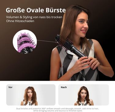 CrazyMar Airstyler 7-в-1: Фен-щітка з іонізацією, автоматичний стайлер для волосся, випрямляч та плойка (чорний)