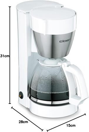 Кавоварка фільтраційна Cloer 5011 з функцією підігріву, 800 Вт, на 10 чашок, біла, пластикова, скляний глечик, фільтр 1x4