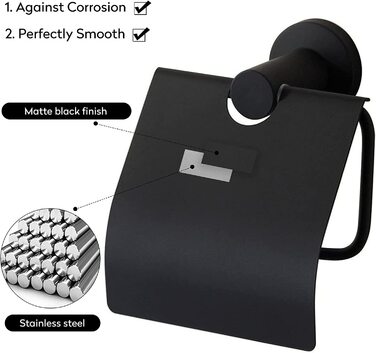 Тримач для туалетного паперу CASEWIND чорний, антикварний з кришкою, настінний, матова нержавіюча сталь для ванної кімнати