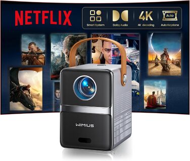 Проектор Mini Beamer 4K Smart з WiFi6, Bluetooth, Dolby Audio, підтримкою Netflix, автофокусом та вертикальною корекцією, сірий