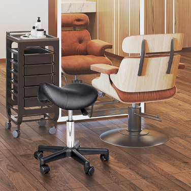 HOMCOM Swivel Stool Регульований по висоті поворотний табурет з коліщатками, поворотне салонне крісло зі штучної шкіри чорного кольору, ідеально підходить для перукарень та офісів