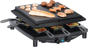 Раклетниця Steba RC 4 Plus Deluxe з антипригарною литою та натуральною кам'яною плитою, 8 емальованих лотків, 29x29 см, виробництво Німеччина
