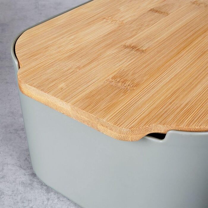 Хлібниця Vilde з дерев'яною кришкою, сіра, 33x18,5x12 см – контейнер для зберігання хліба