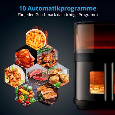 Аерофритюрниця MEDION X10 XL, 5 л, 1500 Вт, з водяним розпилювачем, 10 програм, оглядове вікно, сигнал струшування, для хрустких страв