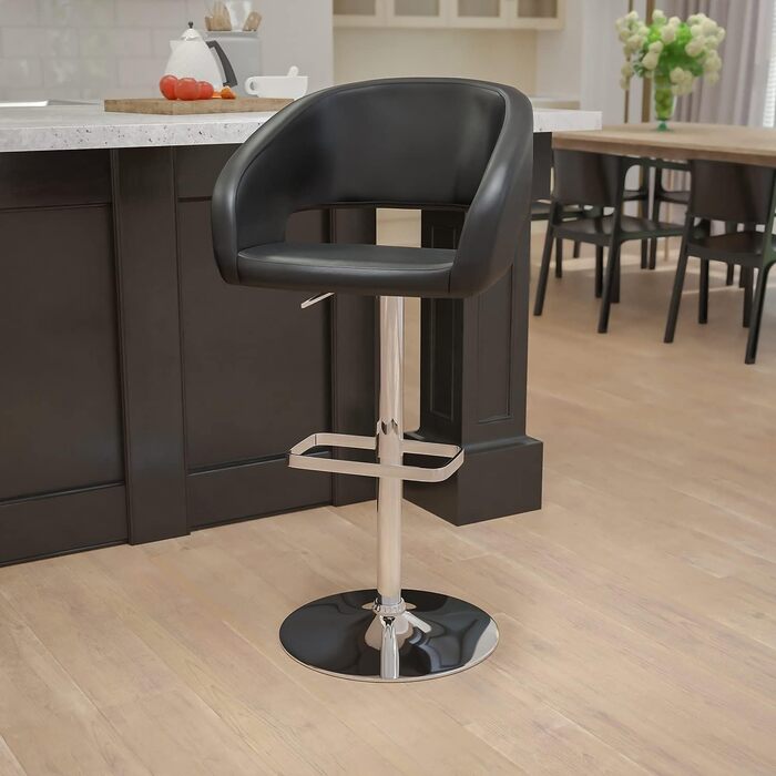 Барний стілець Flash Furniture, регульований по висоті, металевий, хромована основа, чорний вініл, 58,4×57,2×37,5 см