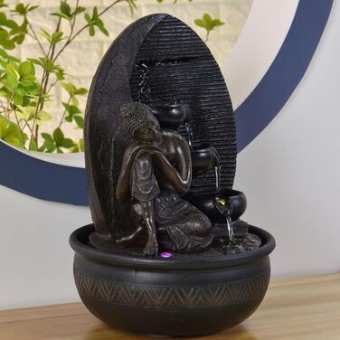 Декоративний фонтан Zen'Light Будда Grace з кольоровою LED-підсвіткою для медитації та релаксації, безшумний насос, знімна скульптура, висота 40 см