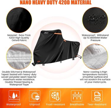 Моточохол водонепроникний 420D преміум для Harley Davidson Touring, захист від УФ, дощу та пилу, Deluxe, з бічними кофрами 274x111x142 см, чорний