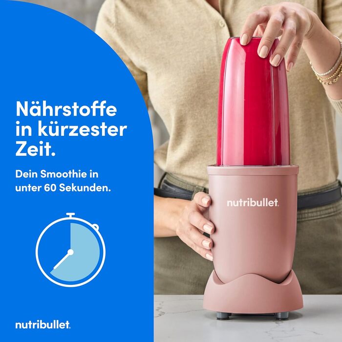 Nutribullet Pro 900 Блендер для смузі та коктейлів, 900 Вт, матово-рожевий (NB904MASN) - професійний міксер для фруктів та овочів