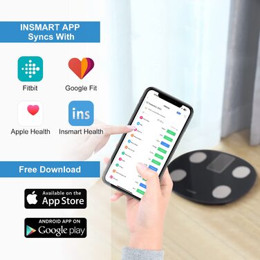INSMART Розумні ваги для аналізу складу тіла, цифрові ваги з Bluetooth і додатком, вимірювання ваги, ІМТ, жиру, м’язової маси, води, пульсу, білка, BMR, 18 показників