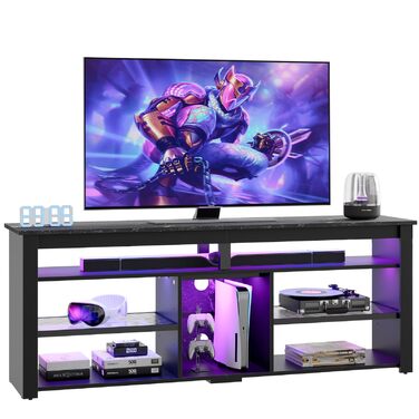 Тумба під телевізор Bestier 70 дюймів з LED-підсвіткою, для PS5, чорний мармур 160x33.8x66.8 см