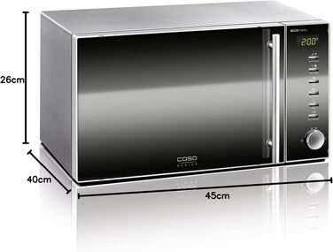 Мікрохвильова піч з грилем Caso MG20 menu 2-in-1, 800 Вт / 1000 Вт, 20 л, 16 програм приготування, нержавіюча сталь