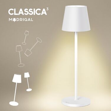 Світлодіодна настільна лампа Stilosa Classica 3, димуюча, акумуляторна, IP54 для дому та вулиці, тепле світло, дизайнерська, USB-C, матово-біла, кругла основа, 38 см